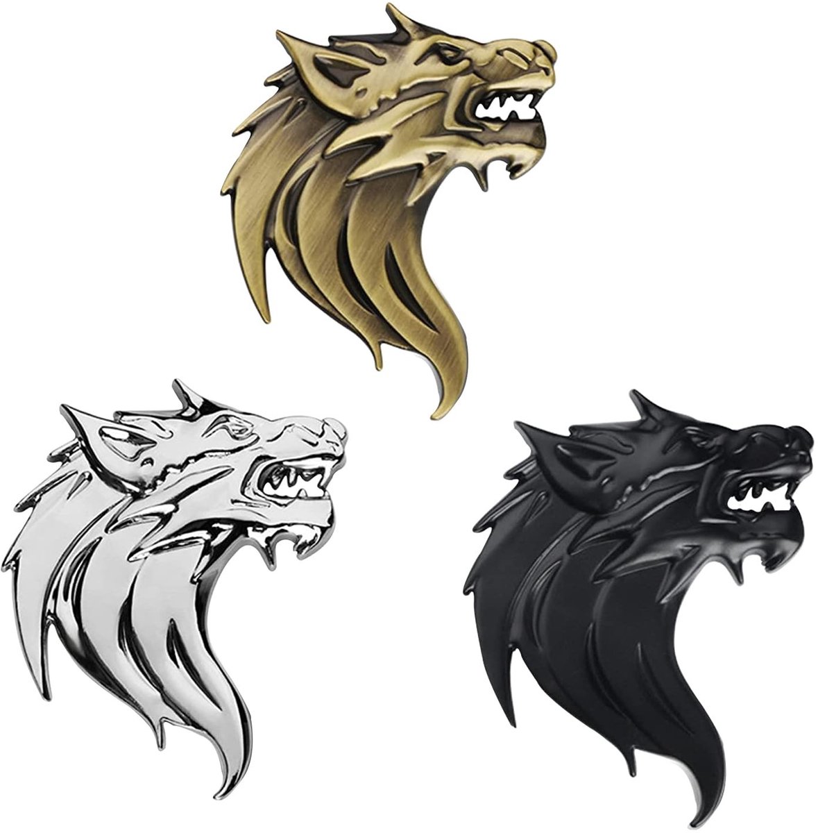 SolidKeus - 3 Stuks 3D Wolf Hoofd Auto Stickers