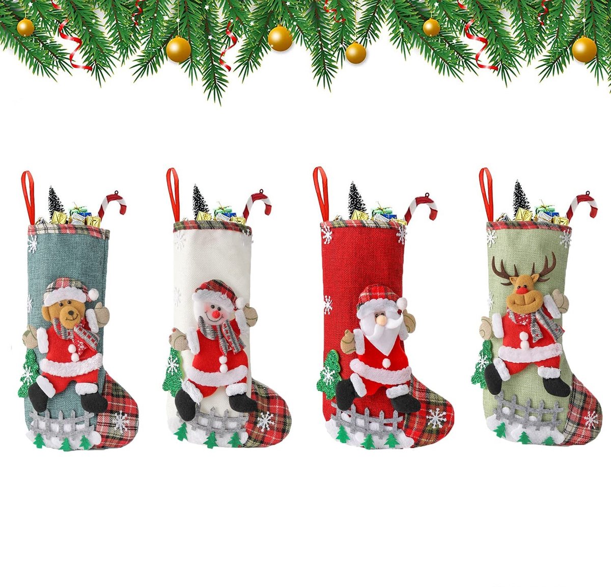 SolidKeus - Set van 4 Kerstdecoratieve Sokken