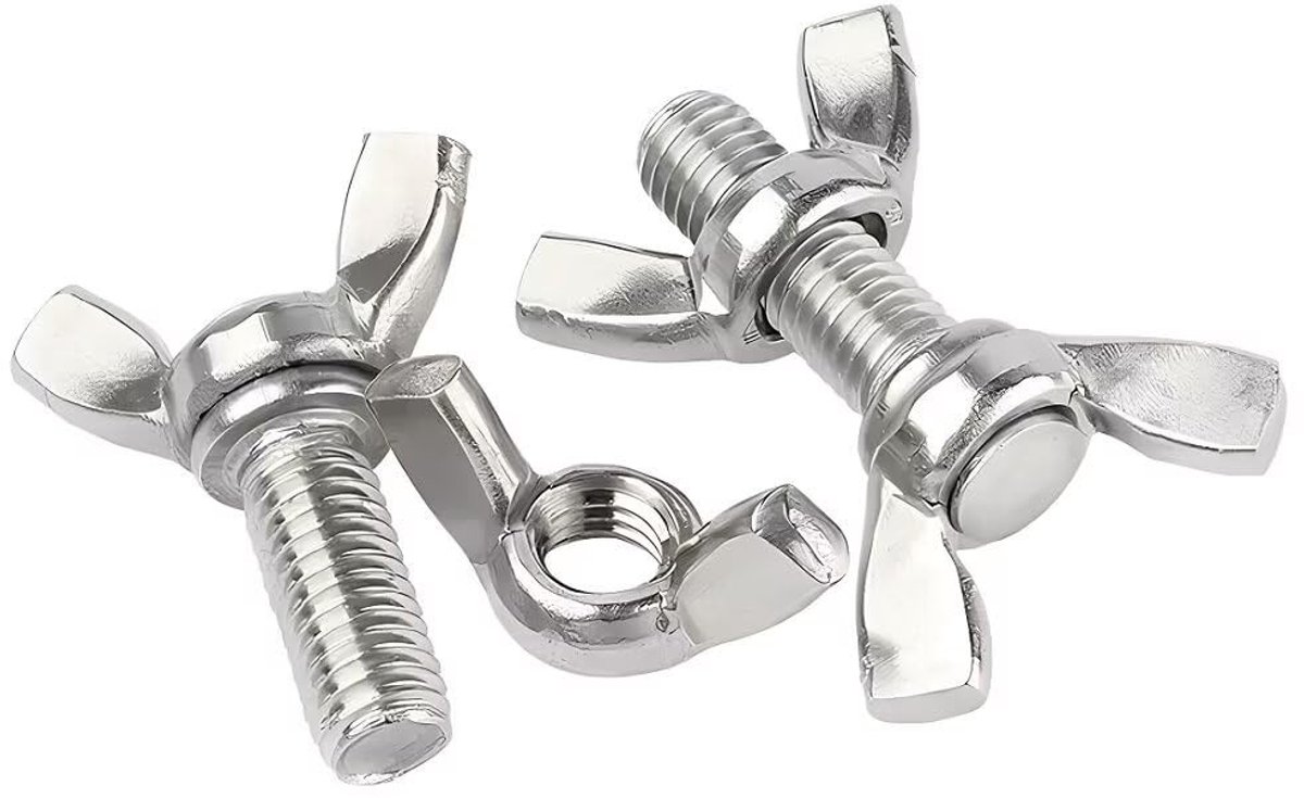 SolidKeus - Set van 2 Vleugelschroeven en Vleugelmoeren van Roestvrij Staal