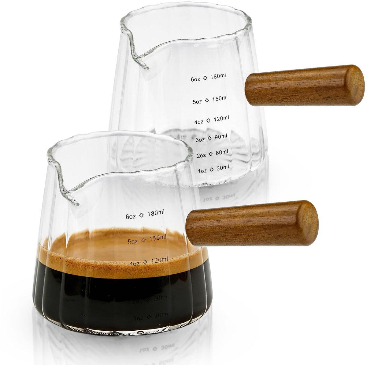 SolidKeus - Borosilicaatglas Espresso Maatbeker met Houten Handvat