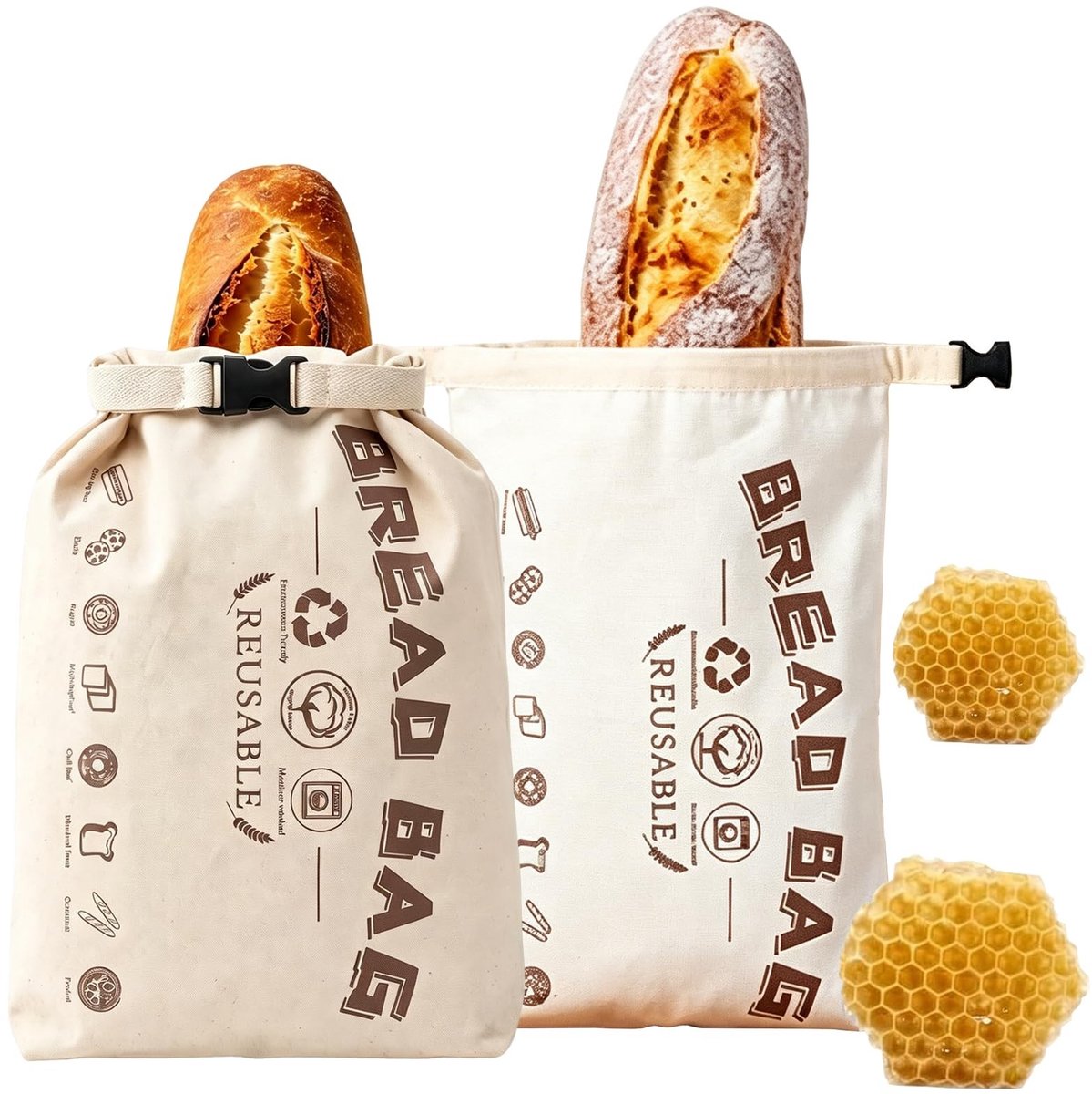 SolidKeus - Set van 2 Bijenwas Broodzakken 43 x 32 cm voor Vers Brood