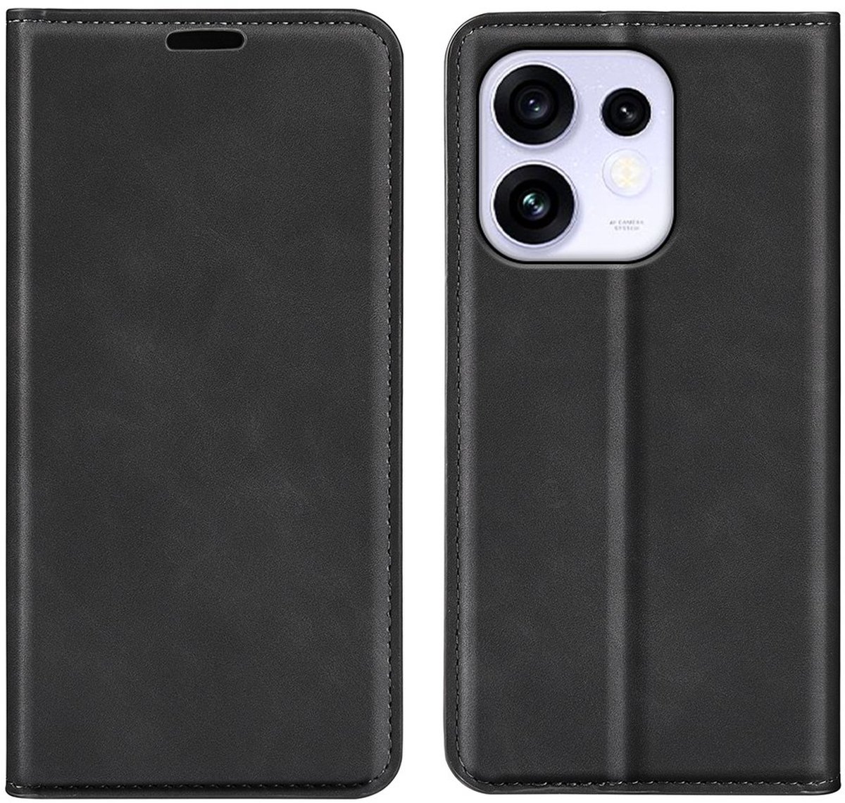 MobyDefend Hoesje - Geschikt voor Oppo Reno16 / 16 Pro - Luxe Wallet Bookcase (Magnetische Sluiting) - Zwart