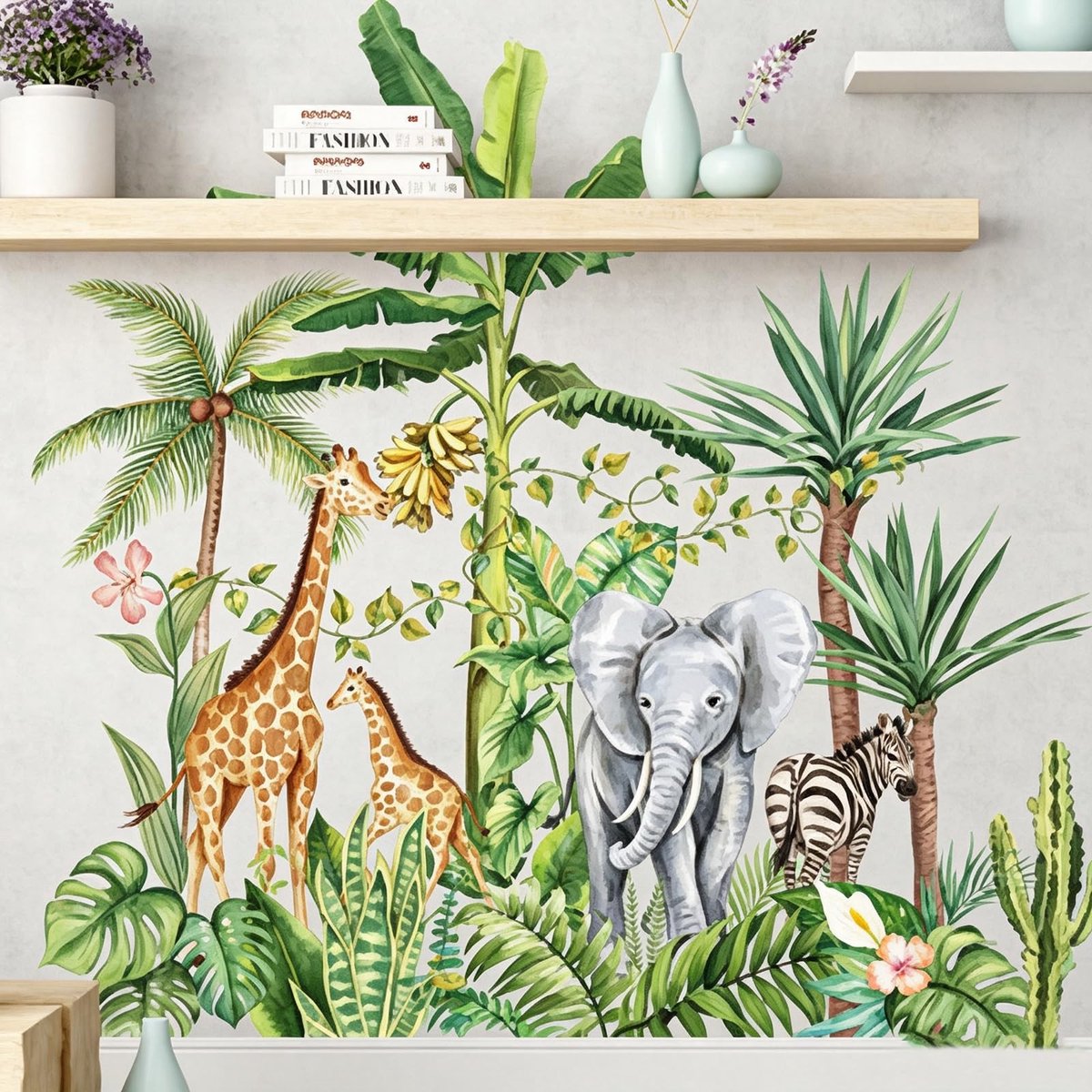 SolidKeus - Wanddecoratie met Tropische Planten in Potten