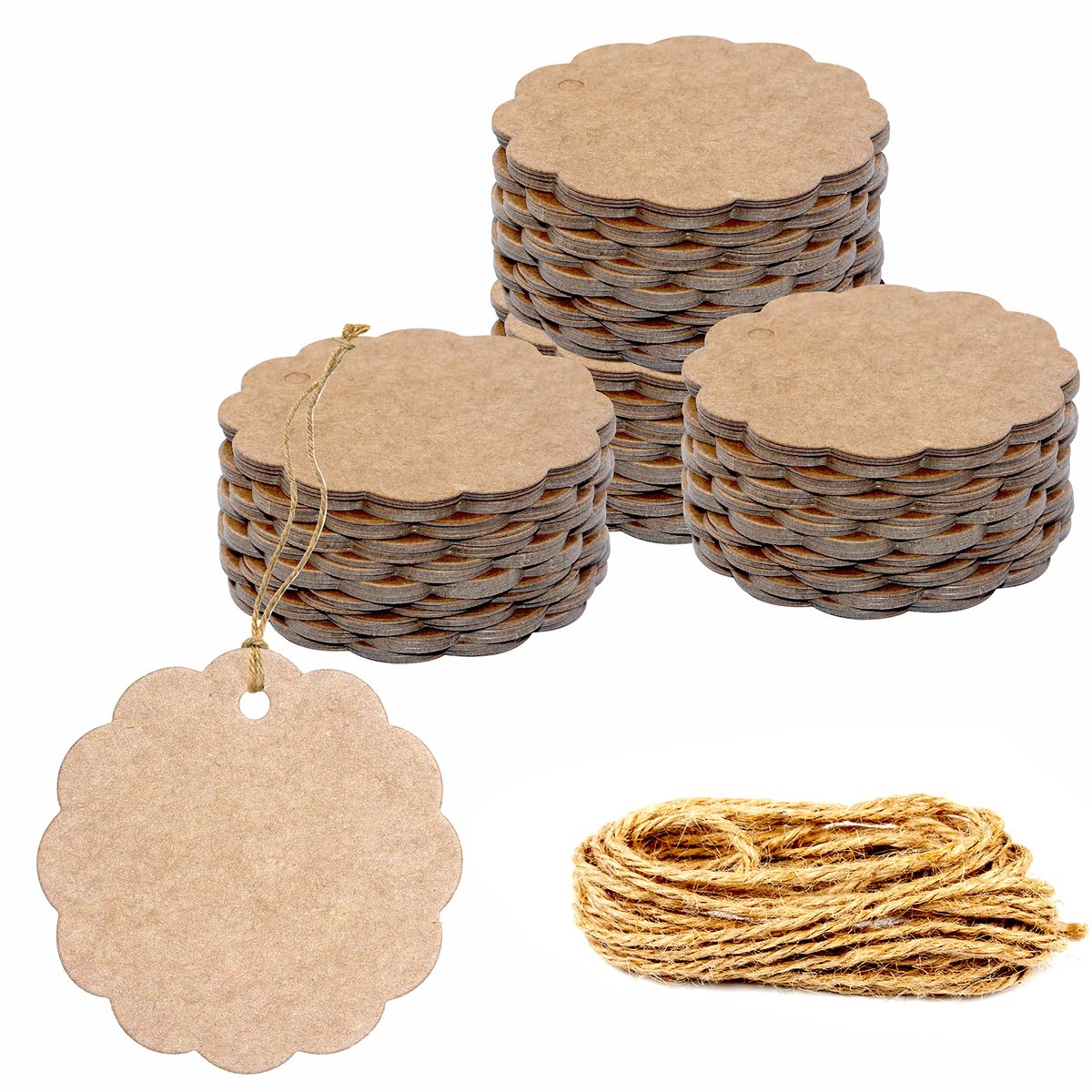 SolidKeus - 200 Stuks Kraft Papier Cadeau Labels met Jute Koord voor Creatieve Verpakking