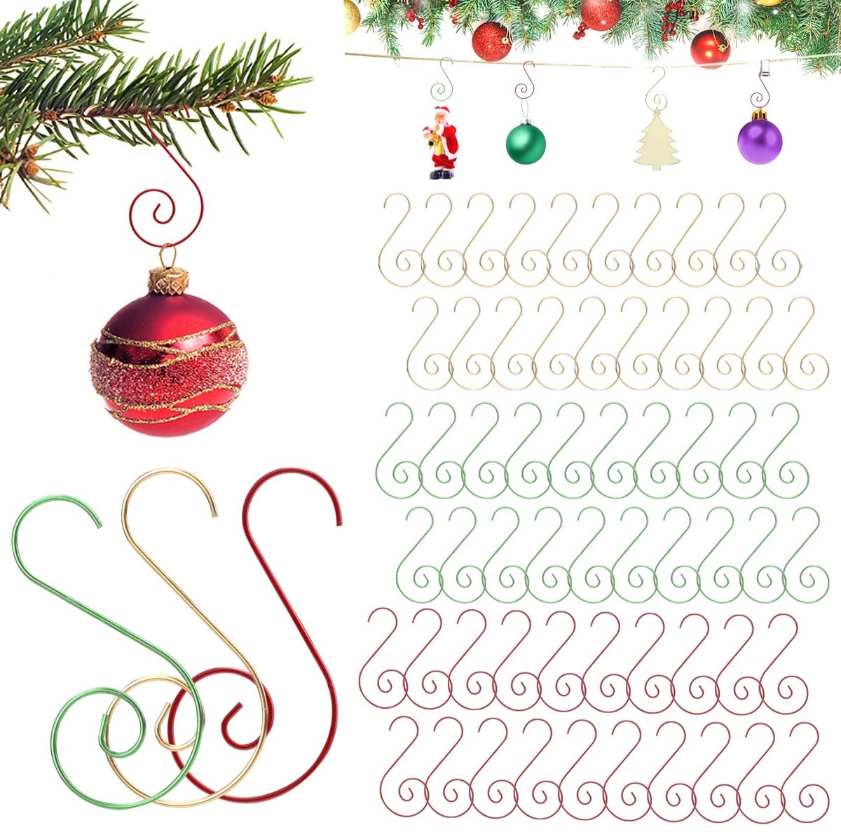 SolidKeus - 60 Stuks S-vormige Kerstbal Haakjes voor Boomdecoratie