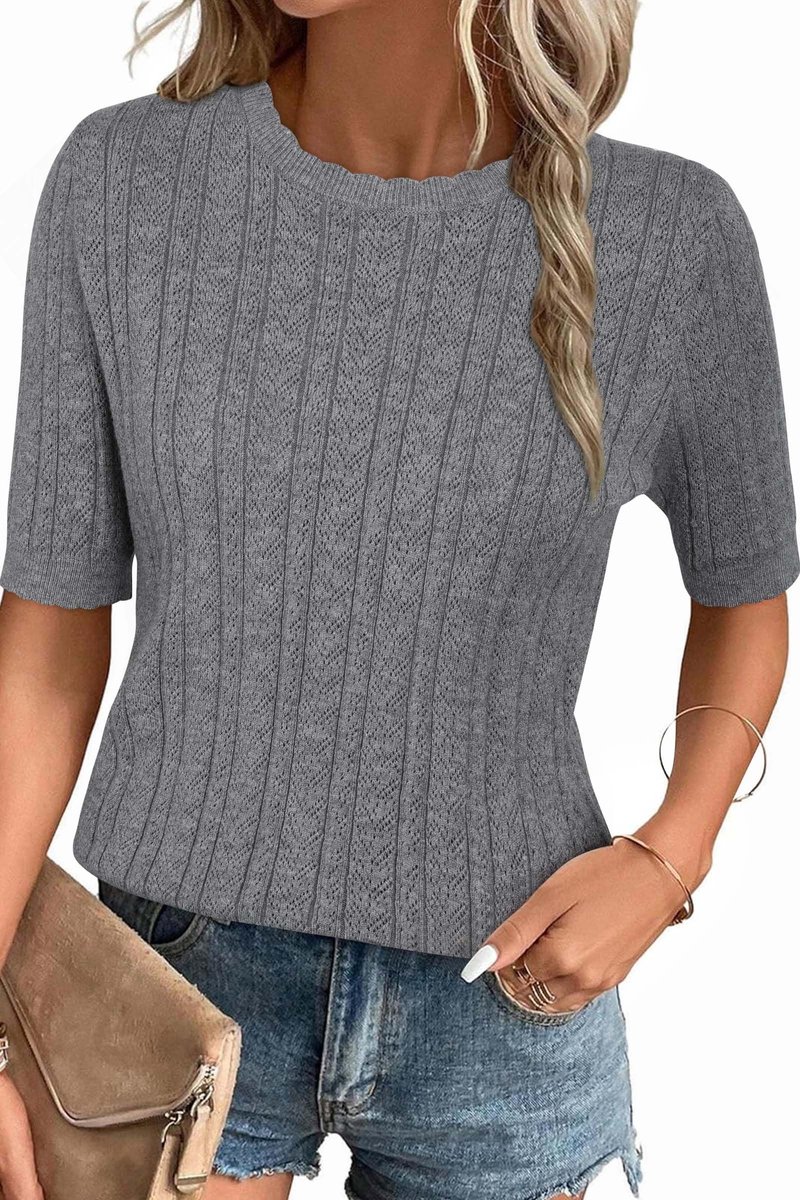 SolidKeus - Dames Sweater met Ronde Hals en Korte Mouwen