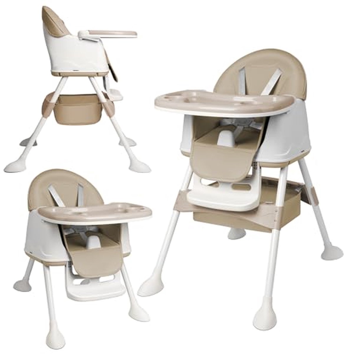 Kinderstoel Baby - Eetstoel Combi - Veilig Eten - 3-in-1 Multifunctioneel - 55 x 77.5 x 87 cm - Beige