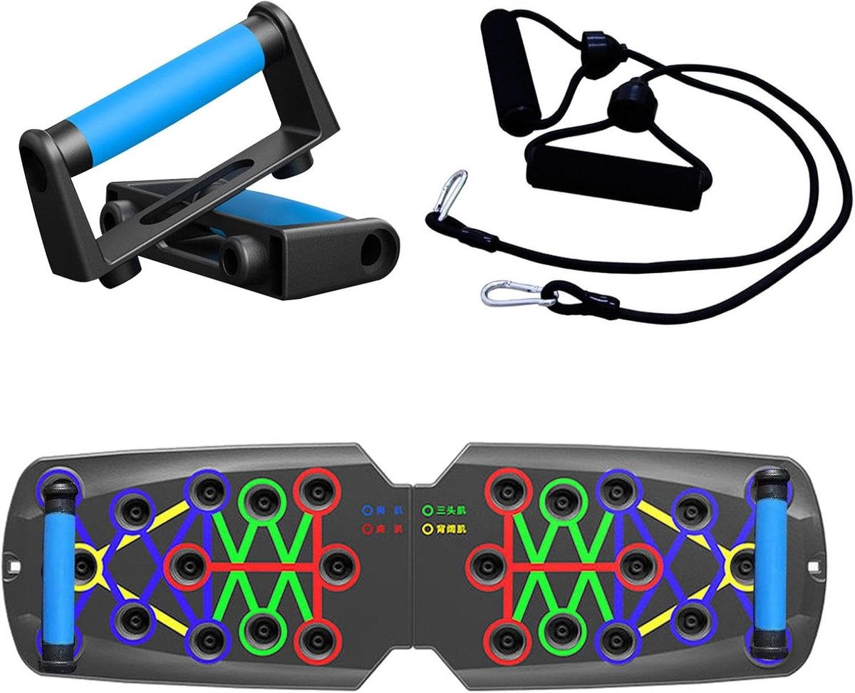 Multifunctionele Vouwbare Push Up Board met Weerstandsband, 28-in-1 Thuisgym, Krachttraining en Vetverbranding voor Mannen en Vrouwen