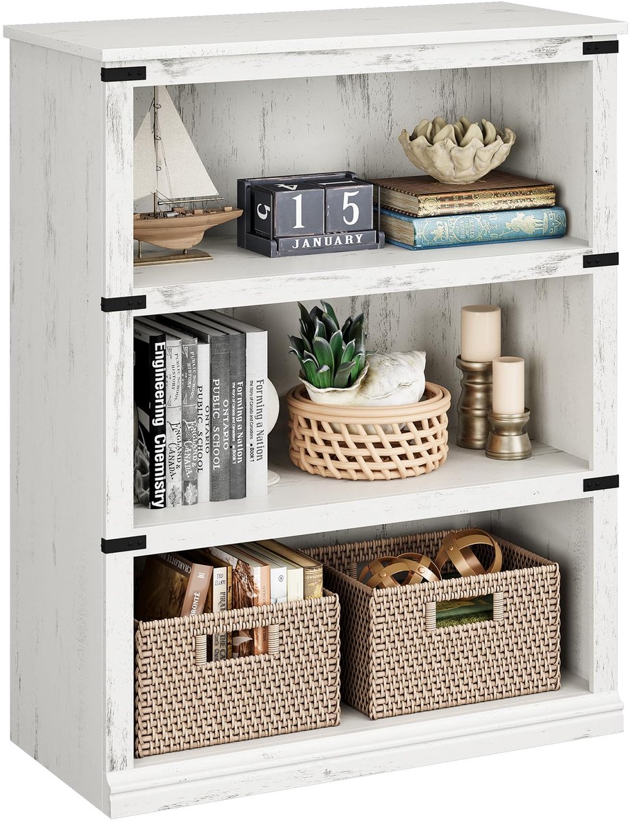 Boekenkast 3 Lagen - 80x31x101cm - Boekenkast Vintage - Opbergkast Open Vakken - Displaykast Vrijstaand - Voor Woonkamer En Kantoor - Wit