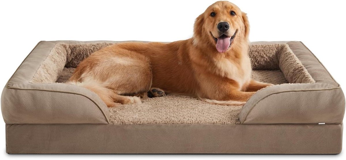 Orthopedisch Hondenkussen – Hondenmand Hondenbank – Comfort voor Honden – Dikke traagschuimlaag – 107 x 81 x 17 cm – Bruin
