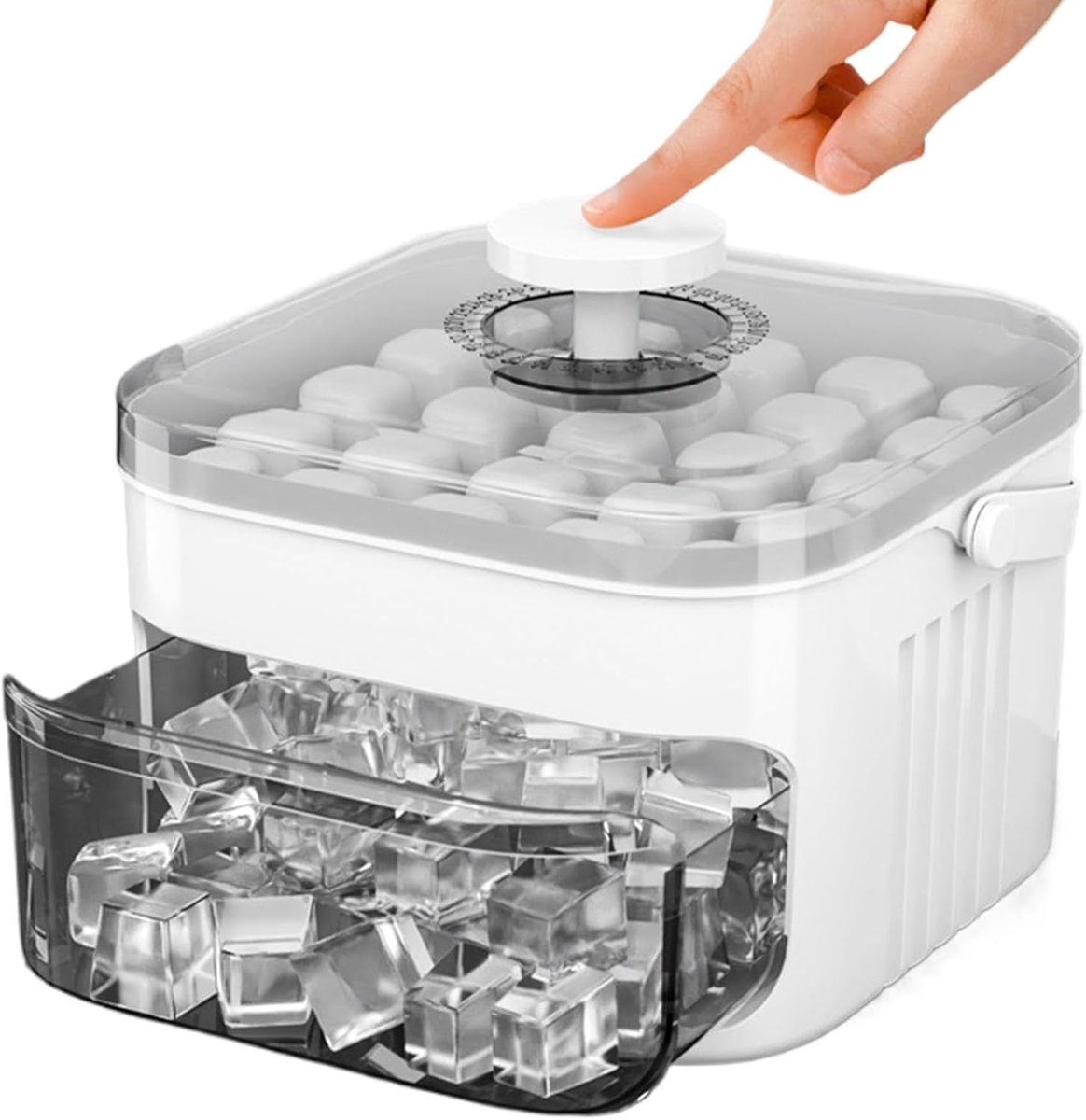IJsblokjesmachine met 50 blokjes en deksel - met drukmechanisme - voor de vriezer, geschikt voor whisky, cocktails, koffie en andere dranken - wit