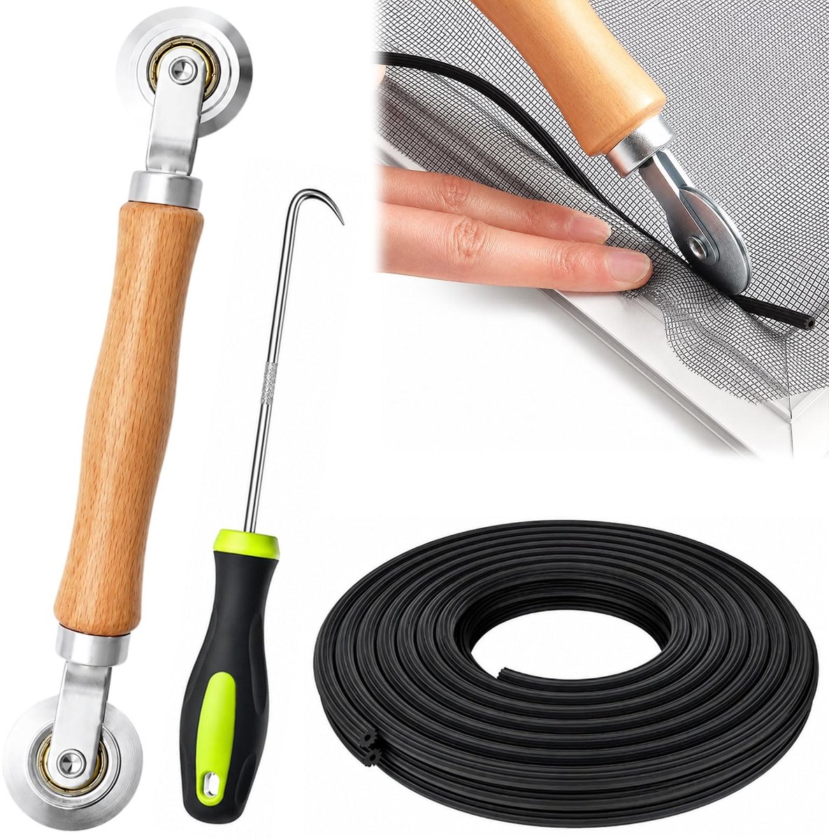 Omgoods - Gereedschap-Intrekker voor Vliegengaas met Rubberen Striprol 10m x 5mm