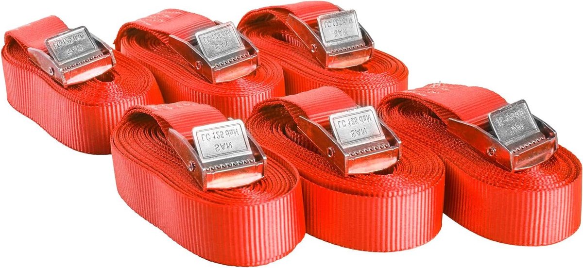 Spanbanden set - Sjorbanden - Lading zekeren - DIN EN 12195-2 gecertificeerd - 6 meter lengte - Rood