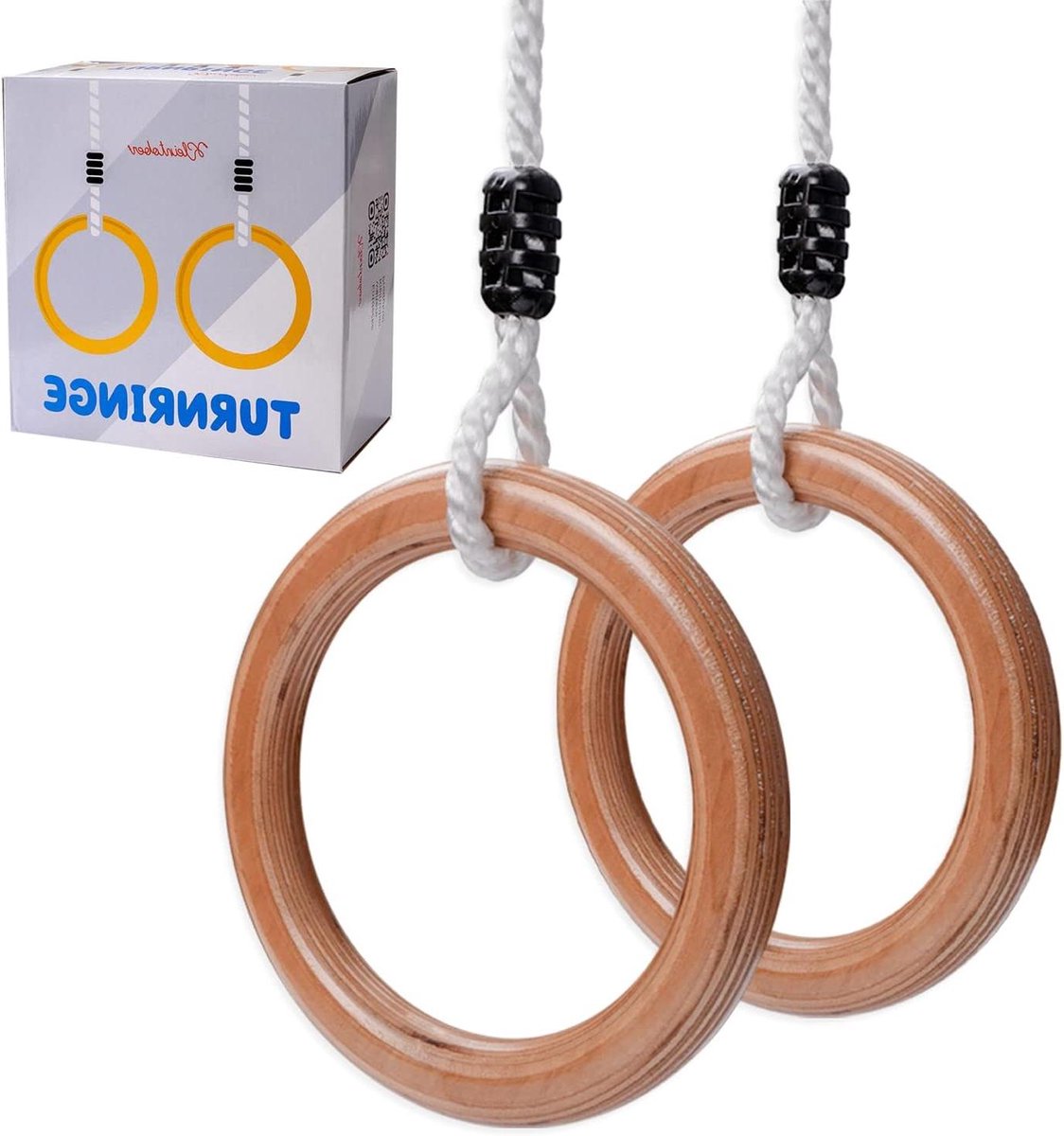 Houten Gymringen - Kinderringen Klimringen - Fitness Buiten Spelen - Verstelbare Hoogte Motivatie - 20 cm Diameter - Houtkleur