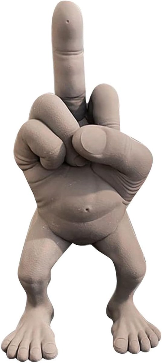 Claoner Middenvinger standbeeld - 17,5cm - Hars - Grappig bureau accessoire - Cadeau voor mannen vrouwen - Verjaardag - Grijs