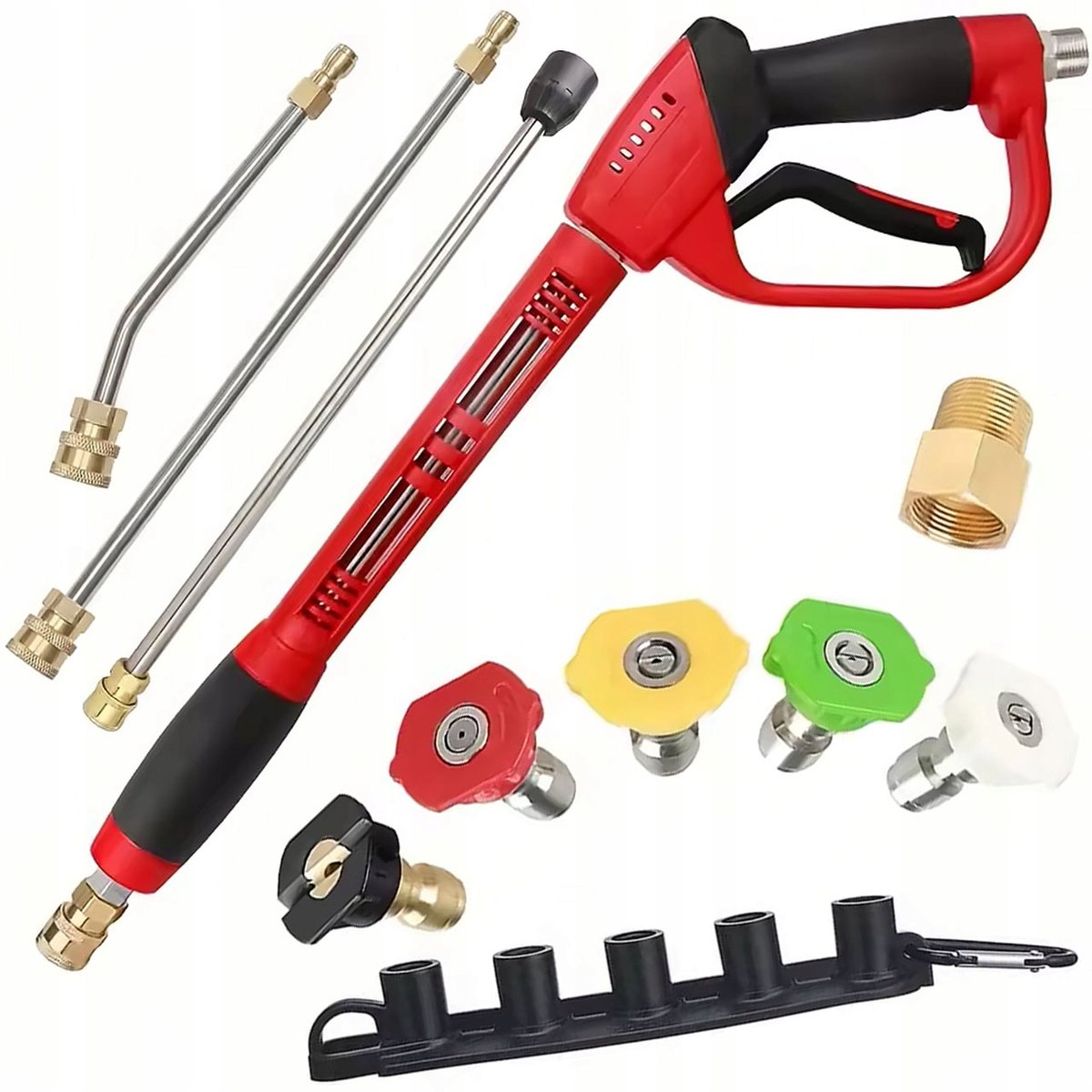 Rosfix Spuitpistool Set - Verstelbaar 23–162 cm - M22 Adapter, 5 Spuitmond, 3 Hogedruklansen, 1/4" - Geschikt voor Kärcher