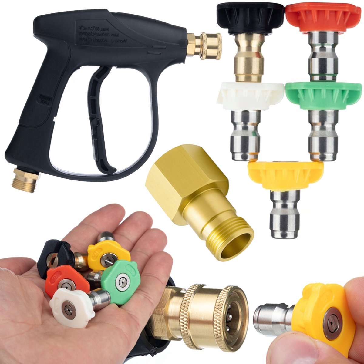 Rosfix Spuitpistool Vervanging Set - 300 Bar M22 EasyLock Adapter - 5x Spuitmond 0°/15°/25°/40°/Laag