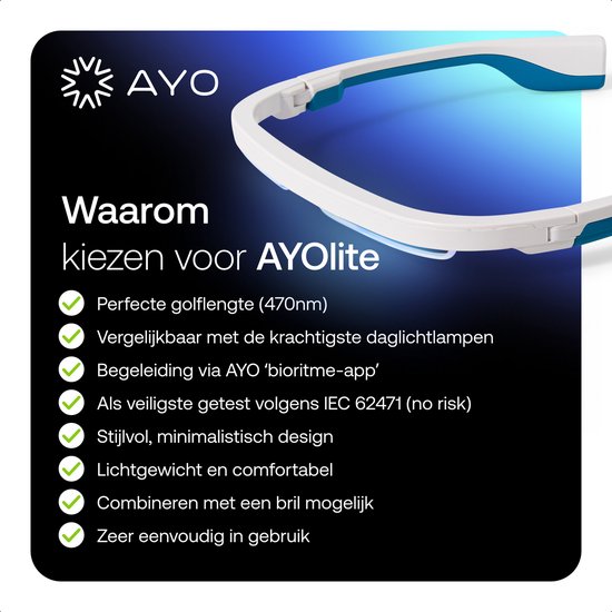 AYOlite bril in het wit met blauwe accenten, perfecte golflengte en comfortabel.