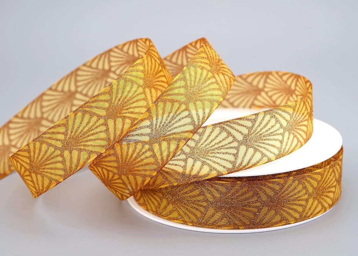 Art Nouveau Mosterd Goud cadeaulint lint lint decoratief glanzend lint Kerstmis feest met vormvaste randen versieren knutselen geschenkverpakking