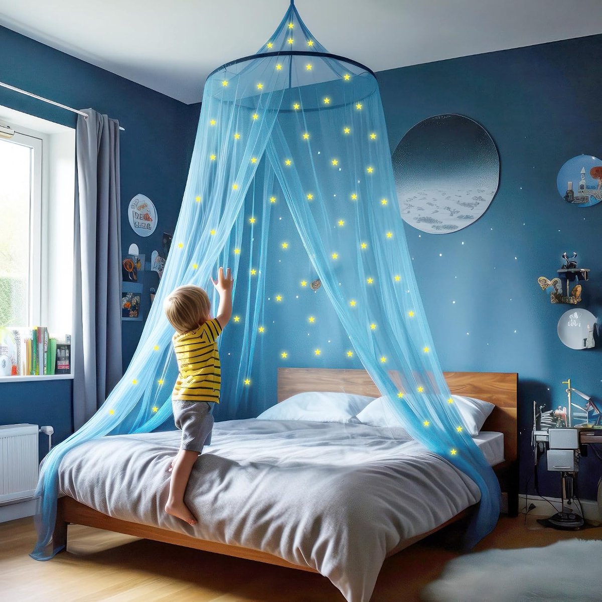 Klamboe met Glow in the Dark Sterren - Hemelbed voor Kinderkamer | Jongens Hemeltje en Bedtent - Bedhemel Sluier & Baby Muggennet