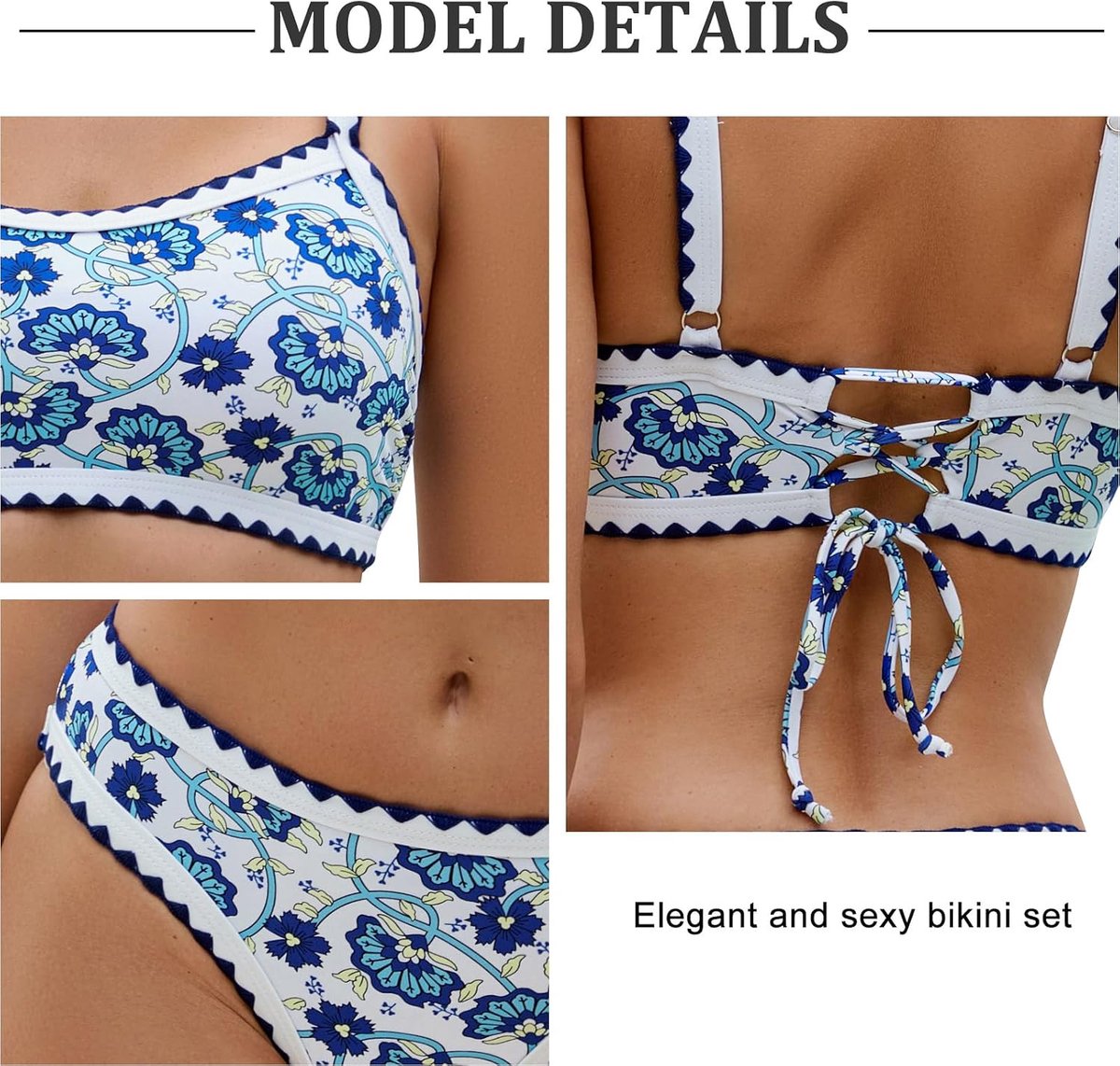 Badpak voor dames, tweedelig, gevlochten, bedrukt, bikiniset, hoge taille, tweedelig, gevoerde beha