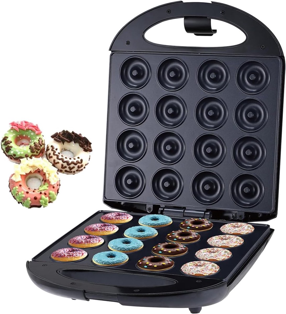 Donutmaker voor 16 Mini Donuts – 1400W – Antiaanbaklaag – Automatische Thermostaat – Compact Design