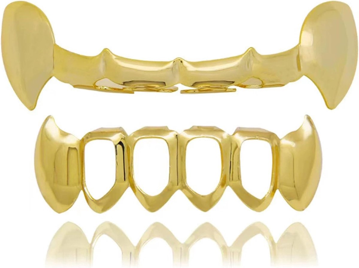 2 stuks hiphop-tanden, hiphop-tanden, gouden hiphop-grills, tandbeugel, decoratie, grillz, tandenset, met 2 siliconen vormstrips, voor muziekfestivals, rapper