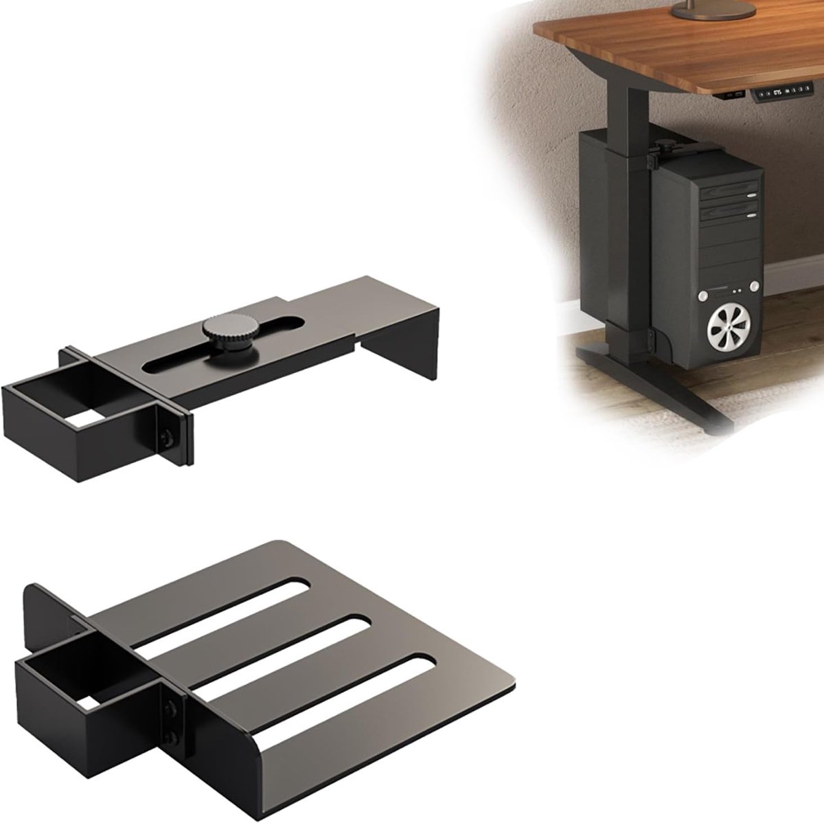 Onder bureau, pc-houder voor bureau zonder boren, 18 kg draagkracht, in hoogte en breedte verstelbaar, computerhouder voor statafels (tafelpoot 65 x 45 mm), zwart