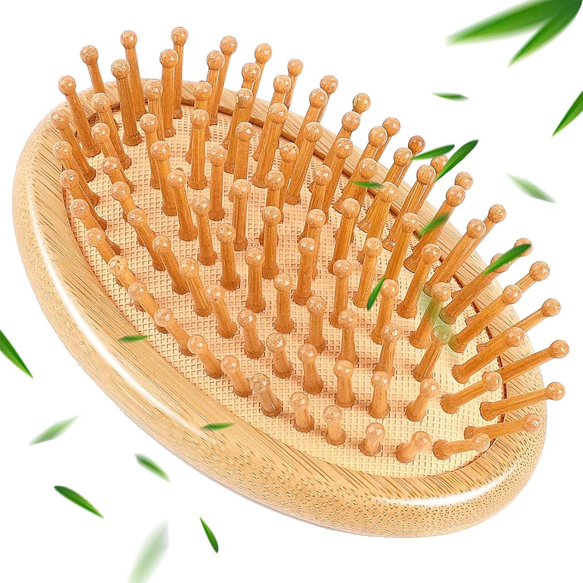 Massagekam van bamboe, ronde haarborstel, draagbare mini-haarborstel, zonder handvat, haarmassageapparaat voor dames, heren, steil haar, krul