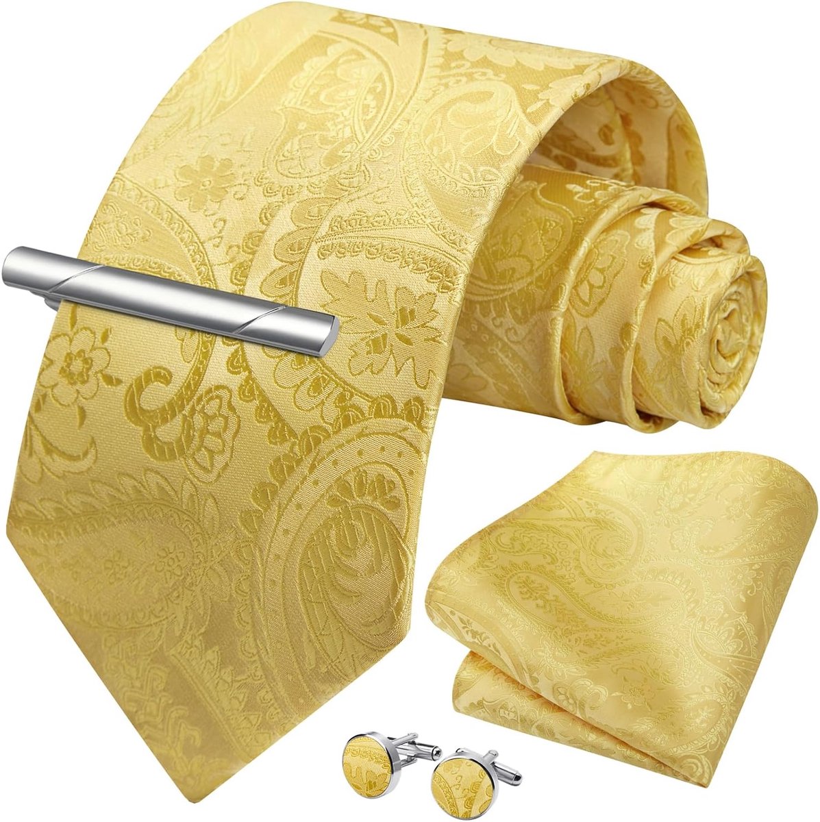 3,4 inch Paisley Stropdassen voor Mannen Formele Bruiloft Stropdas Klassieke Bloemen Geweven Jacquard Pocket Vierkante Manchetknopen met Tie Clip Set