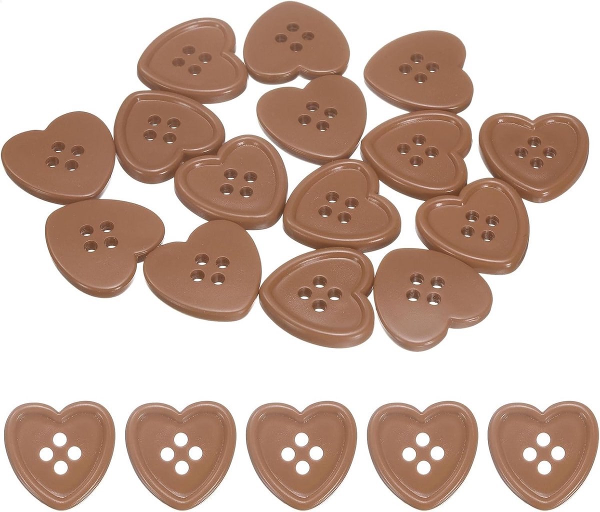 40 stuks hartvormige naaiknoppen, 23 mm, 5/8 inch, 4-gaats breiknopen voor kleding, breien, handwerk, decoratie, koffiebruin