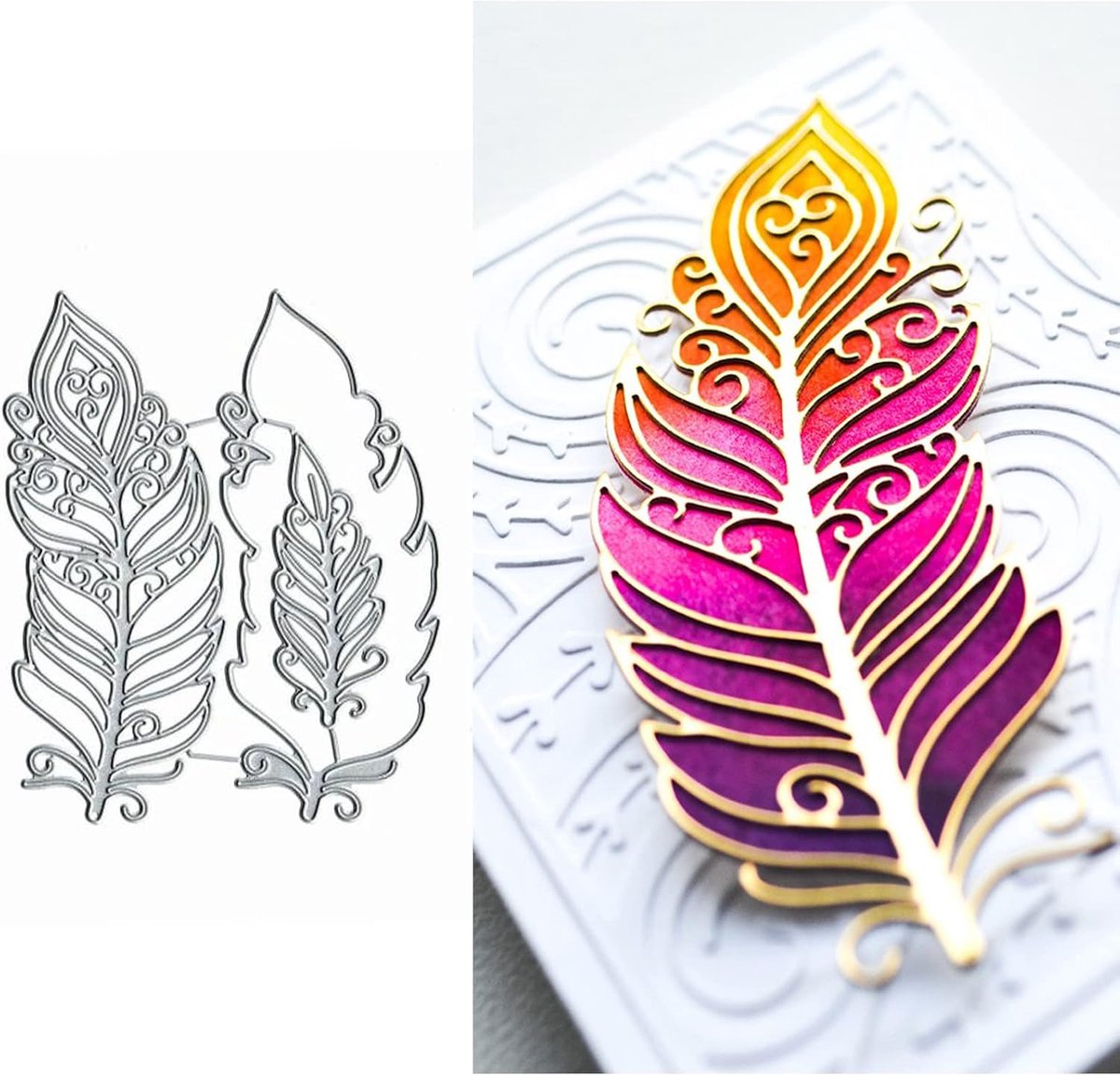 2 stuks gepluimde veren metalen stanssnits, kerstfeest kant bloem snijden matrijzen gesneden stencils voor doe-het-zelf uitnodigingskaart scrapbooking album decoratieve embossing papier sterft kaart