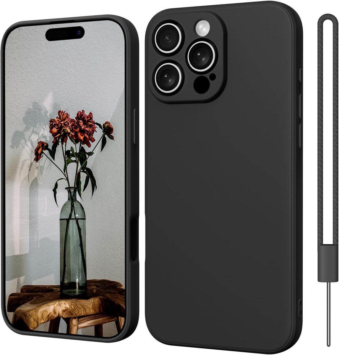 IPhone 16 Pro Max Case Silicone Case, Ultra Thin Slim met microvezel, krasbestendige bescherming rondom beschermhoes zwart