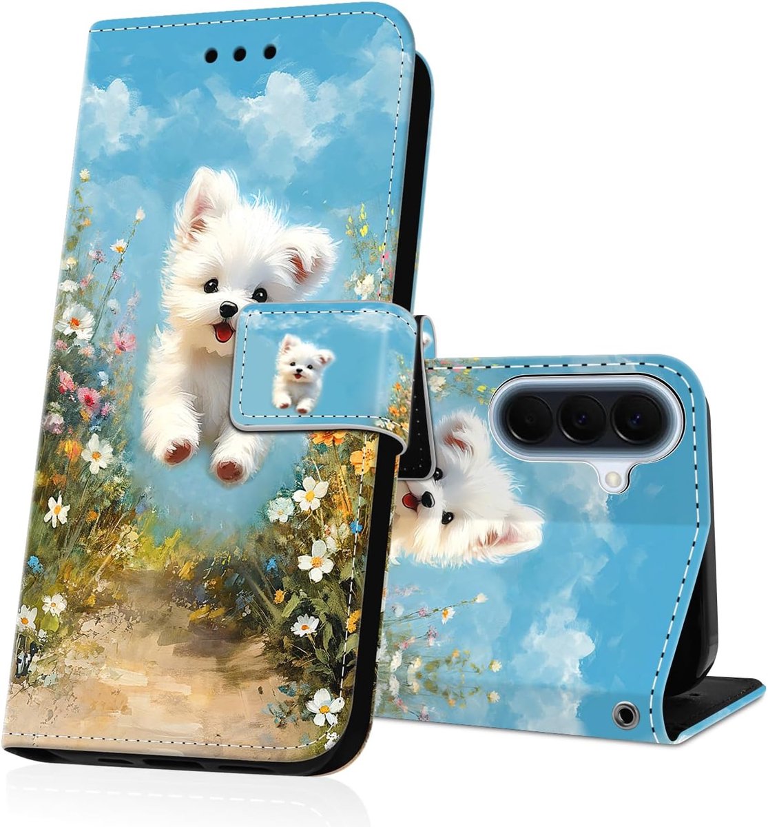 Hoesje voor Samsung Galaxy A57 5G portemonnee flip case schattig ontwerp patroon met creditcard RFID-blokkering magnetische schokbestendige beschermhoes cover - hond