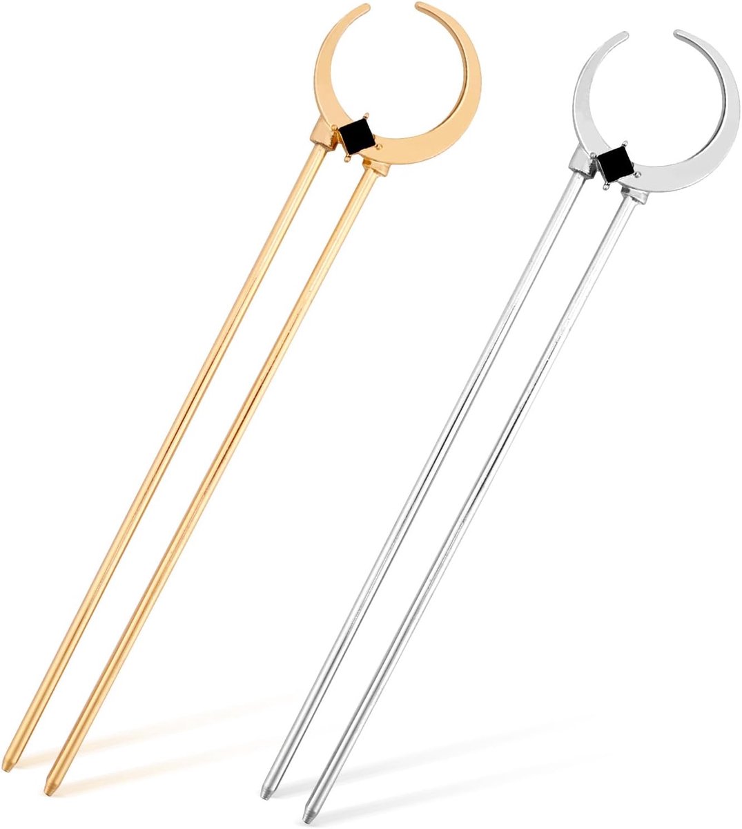 Haarspelden, Metaal U-Vormige Haarspelden Legering Maan Twist Haarstokjes Haarvork voor Knotten Vrouwen Haarstylingaccessoires (Goud, Zilver)