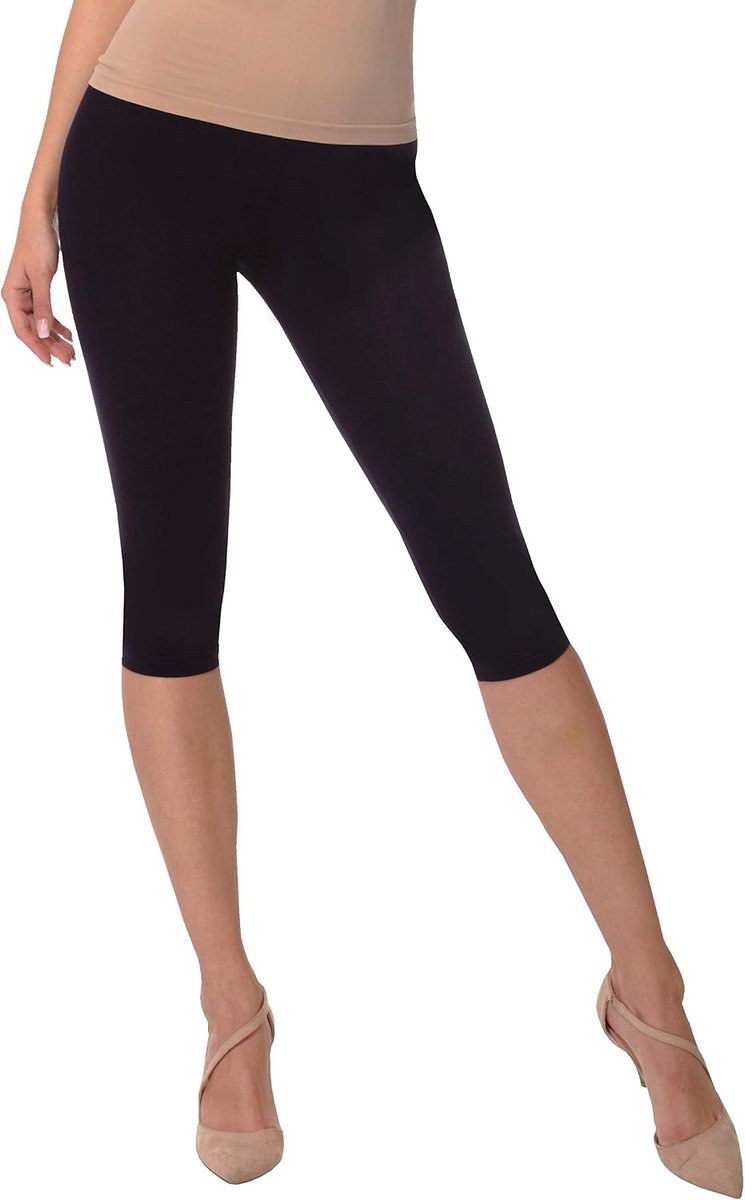 Leggings 3/4 Capri Katoen Ondoorzichtig Korte Broek Sport Huis Wit Beige Zwart Rood Roze Blauw Grijs 36-56 EU