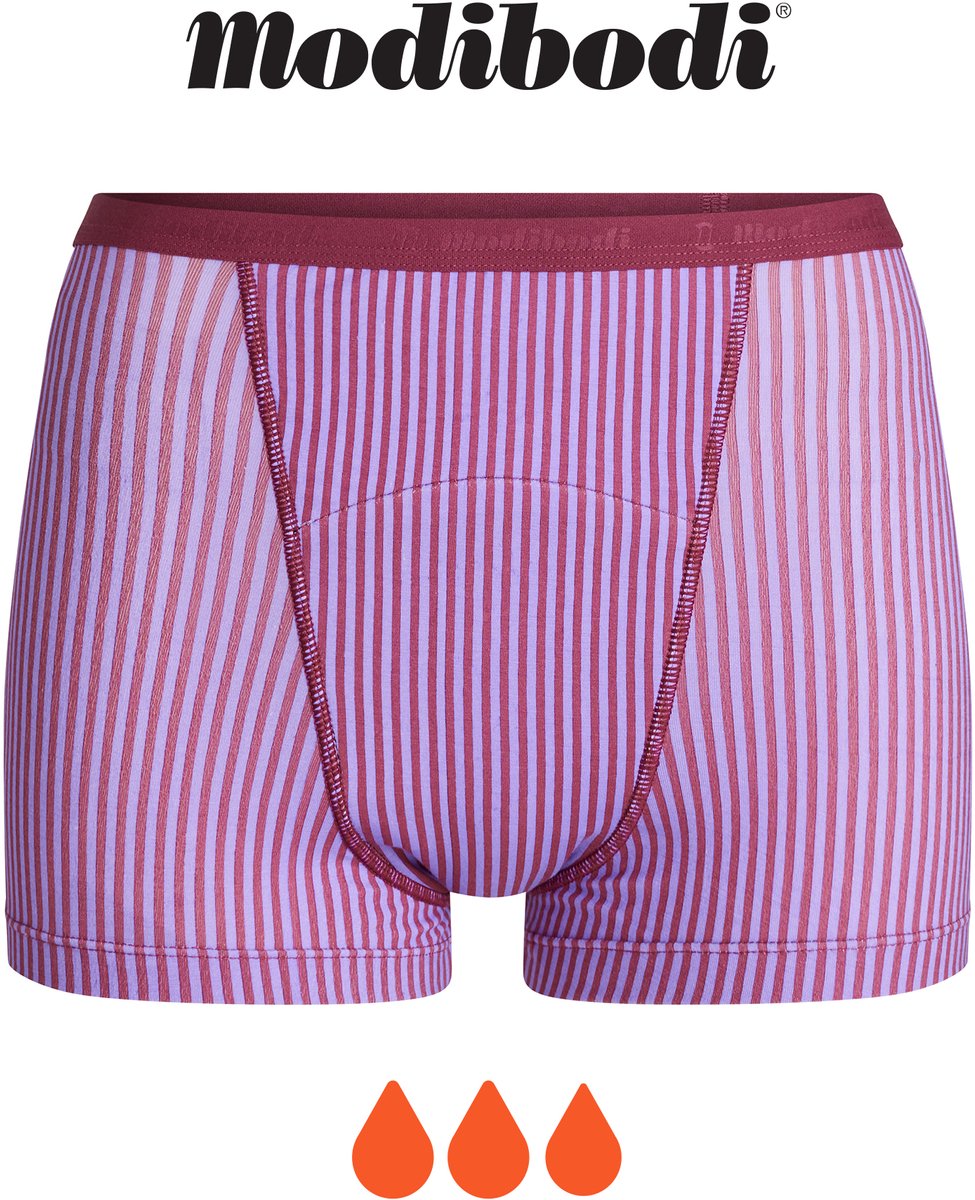 Modibodi Menstruatie Ondergoed Super Absorberend Lekvrij voor Dames Klassieke Boyshort Plum Purple Stripe 44