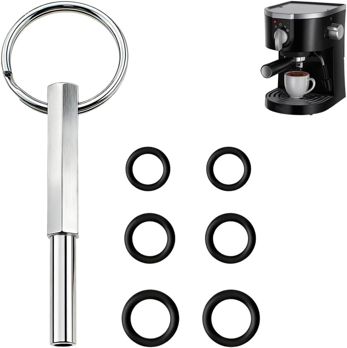 1 x ovale kopsleutel voor volautomatische koffieautomaten, reparatie met 6 reserverubberen ringen