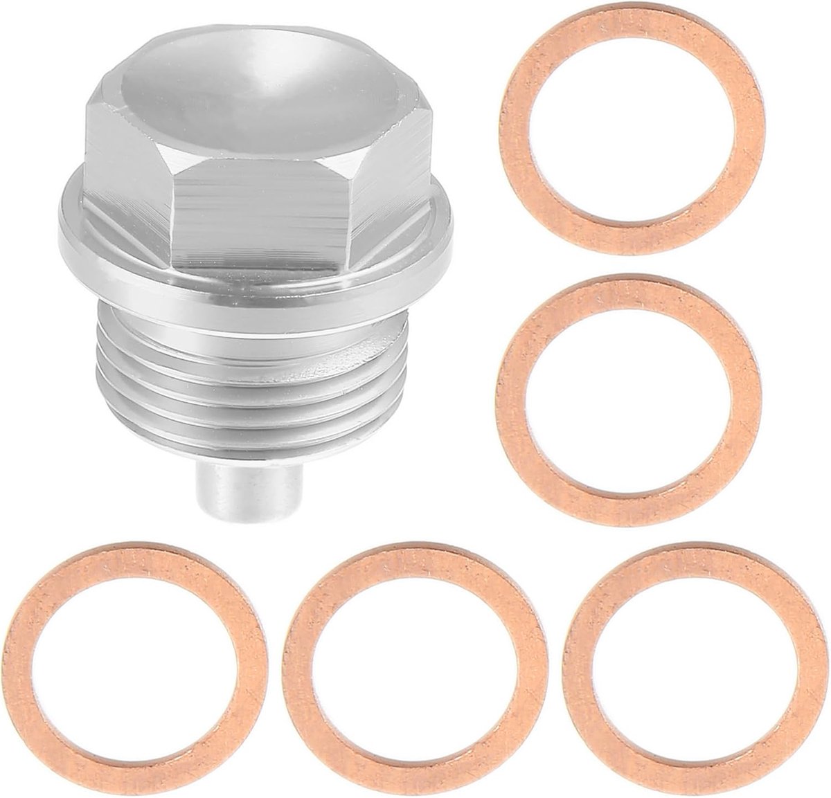 1 set afvoerschroeven M20 x 1,5 motoroliebehuizing met 5 sluitringen voor auto, zilverkleurig