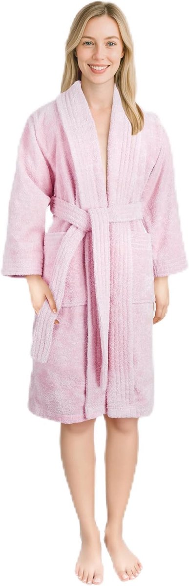 Badjas voor dames, 100% katoen, 380 g/m², zachte badstof badjas met zakken voor thuis, sauna, absorberend, huidvriendelijk