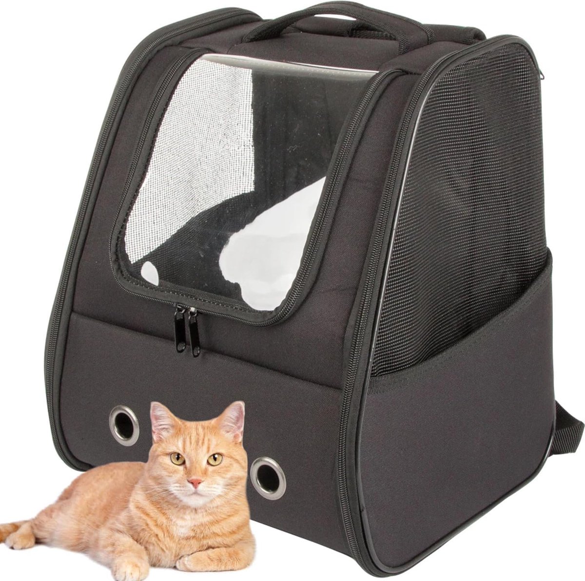 Cargorugzak voor katten en kleine honden - geventileerd en opvouwbaar met transparant venster - verstelbare riemen, verwijderbaar inzetstuk, geventileerde netten - tot 10 kg