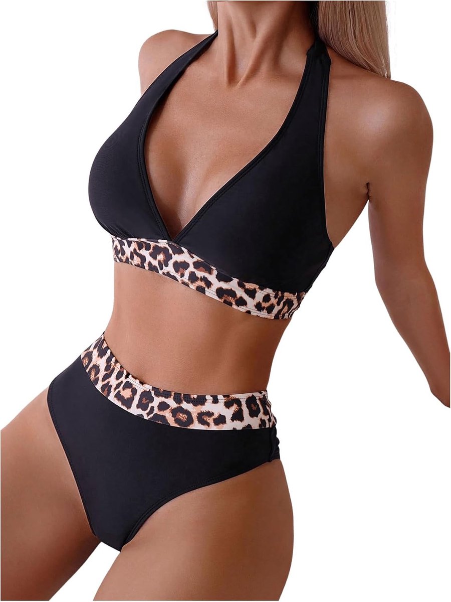 Bikini Dames Set Buik Weg Halter Bikini Hoge Taille Bikini Set Zomer Sexy Luipaard Bikini Tweedelig Badpak Badmode Zwempak