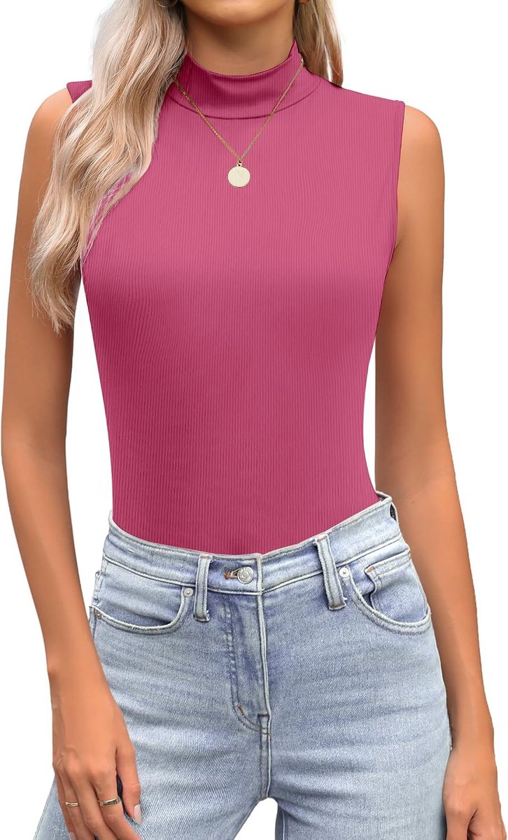 Dames zomer tanktop mouwloos rolkraag slim fit effen basic stretch bovenstuk