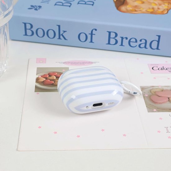 Compatibel met beschermhoes voor AirPods 4e generatie met reinigingsset, schattig, horizontale strepen, esthetisch strependesign, schokbestendig, voor deur, sleutel, zachte hoes, blauw van compatibel — afbeelding 4