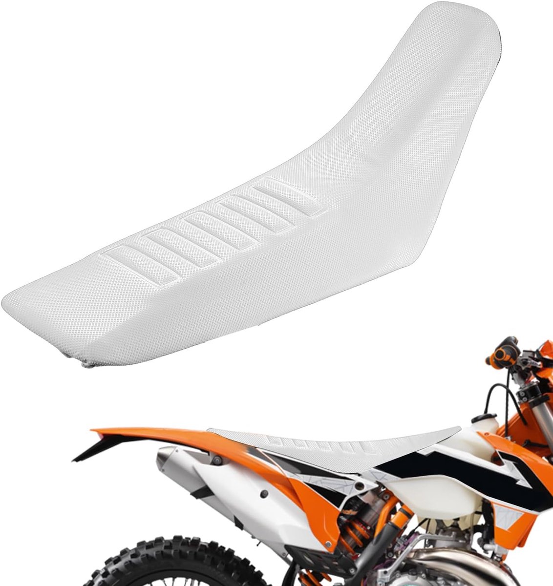 Universeel voor RR 300 430 CRF 110 125, zadelbescherming Wit | Geschikt voor RR 300 430 CRF 110 125 XR150 FE 350, universele toepassing, voor dirtbike en enduro, bekleding voor het zitvlak