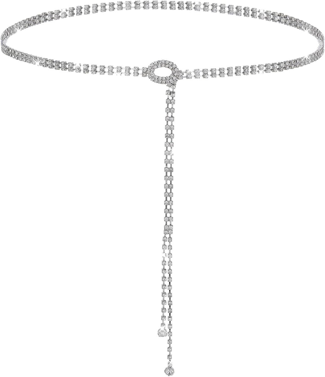 Verstelbare paillettenriem met zilveren strass-steentjes - voor baljurk, jeansjurk - zilver (zilver), 110 cm
