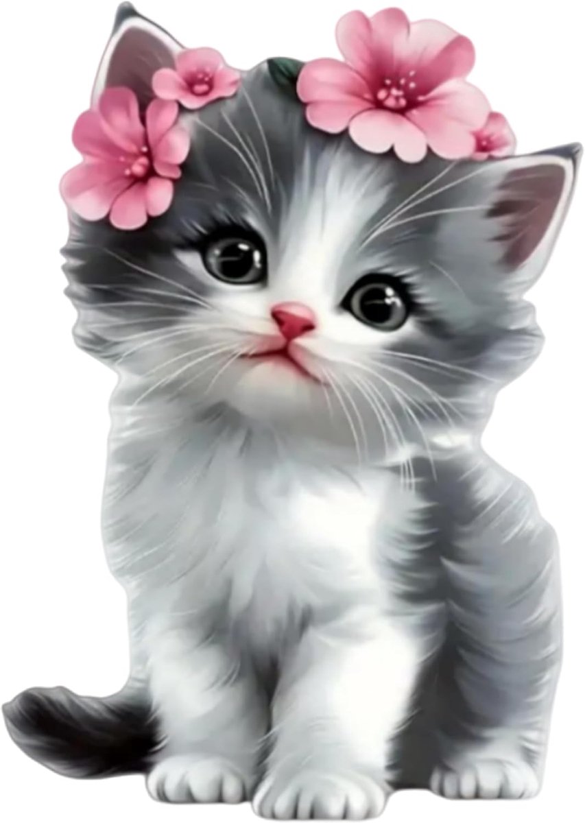 Kitten met roze bloemen sticker 13,5 cm waterdichte vinyl autostickers en autostickers voor laptop, koelkast, koffer - bumperstickers verwijderbare stickers voor voertuigen, set van 2