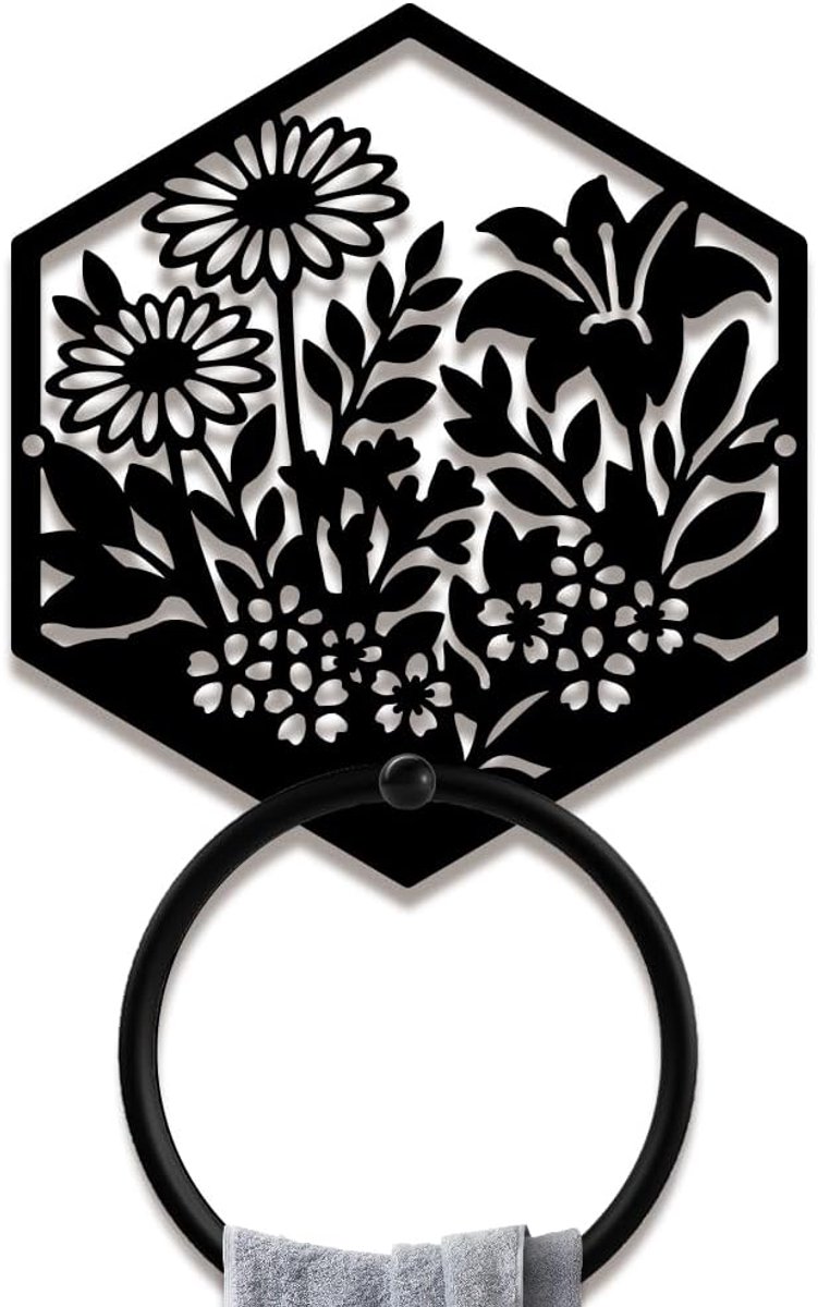 Metalen handdoekring landhuis wilde bloemen wandmontage handdoekhouder 13 cm decoratieve ijzeren kunst handdoekhouder voor badkamer keuken hanger thuis hotel bar gastentoilet