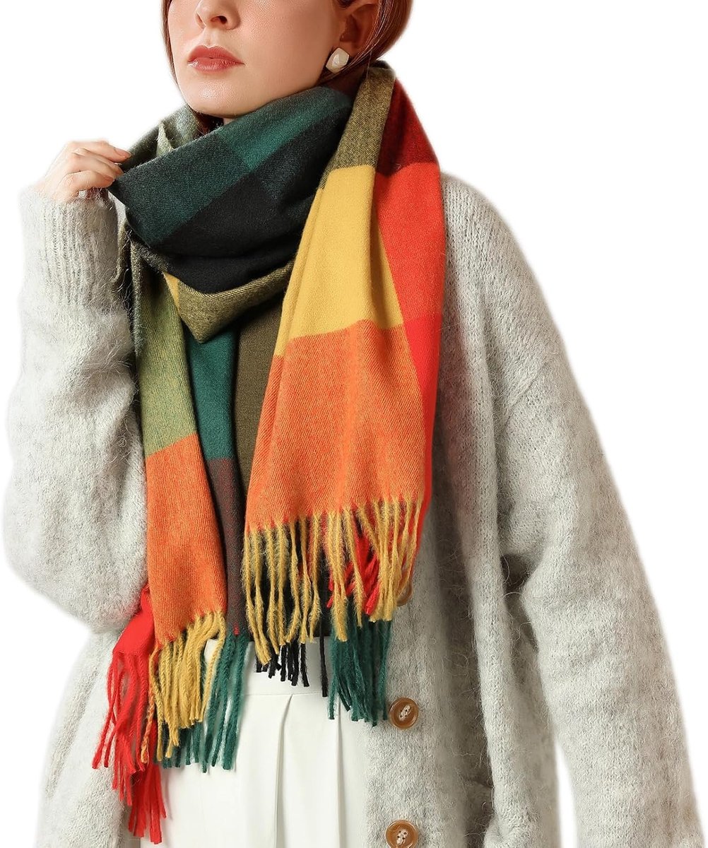 Sjaals zachte geruite wrap, lange oversized zachte warme tartan wraps wol draaiende kwastje sjaal stola sjaal deken, geweldig kerstcadeau of verjaardagscadeau voor dame vrouwen meisjes
