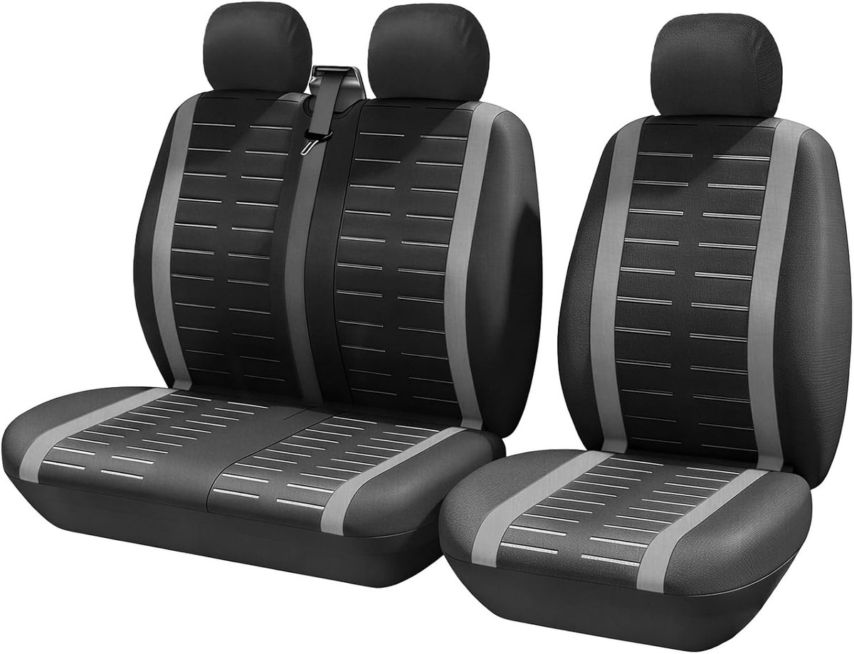 Stoelhoezen voor bestelwagens, bestelwagens, vrachtwagens, voorstoelhoes, 2+1, enkele bestuurder en dubbele passagier, autostoelhoezen met hoofdsteunhoezen, 3D-streepprint stoelbeschermer, compatibel